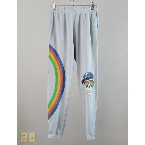LAUREN MOSHI // ltd ed dola rainbow peace skull blue vintage feel pocket joggers - Picture 2 of 15